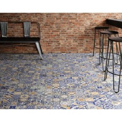 Carrelage sol cuisine effet carreau ciment, patchwork décor bleu 44x44cm realmedes