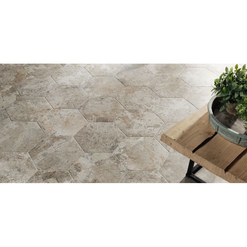 Carrelage hexagonal imitation pierre ancienne 28.5x33cm,  realblur gris