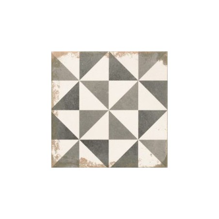 Carrelage imitation carreau ciment ancien décor triangle noir gris et blanc 33x33cm,  realantique triangle
