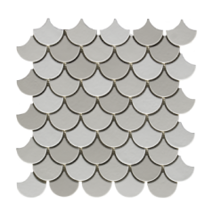 mosaique écaille de poisson blanc et gris mat 4.8cm sur trame 30.5x30.5x0.6cm