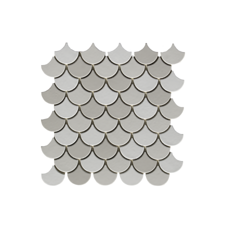 mosaique écaille de poisson blanc et gris mat 4.8cm sur trame 30.5x30.5x0.6cm