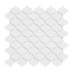 mosaique d'arabesque D blanc brillant  sur trame 30.5x30.5x0.6cm