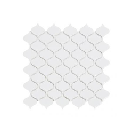 mosaique d'arabesque D blanc brillant  sur trame 30.5x30.5x0.6cm