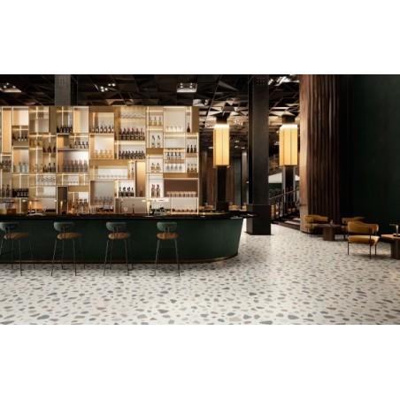 Carrelage effet terrazzo et granito, magasin, 90x90cm rectifié,  santanewdeco palladian light mat