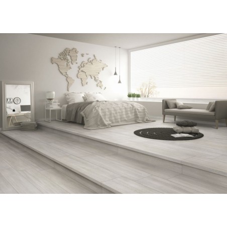 Carrelage effet plancher en bois de chêne cérusé blanc, large chambre, 30x120cm rectifié, procarinzia blanc