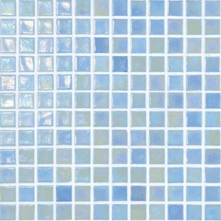 Emaux de verre bleu clair irisé metallisé piscine mosaique salle de bain iridis 23  2.5x2.5 cm