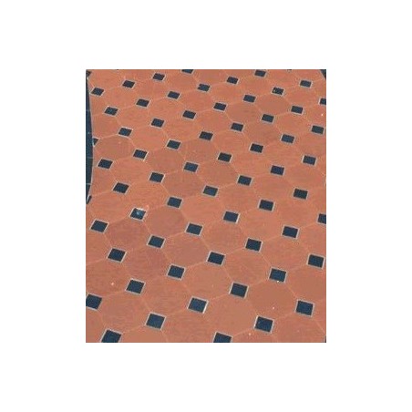 Carrelage octogone en grès cérame fin vitrifié W rouge 10x10cm avec cabochon noir de 3.5x3.5cm