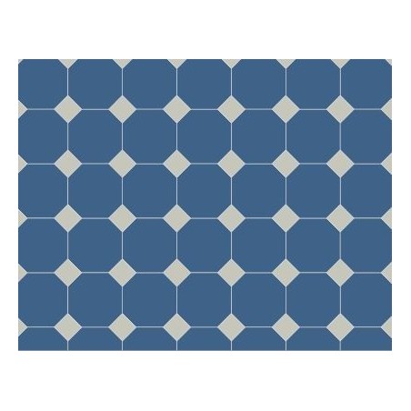 Carrelage octogonal en grès cérame fin vitrifié W bleu nuit 10x10cm avec cabochon gris perle de 3.5x3.5cm