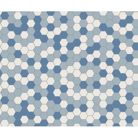 Mosaique W hexagonal bleu foncé, bleu pâle et super blanc grès cérame vitrifié 5x5cm en plaque de 29.5x28.1cm