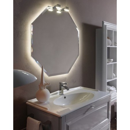 Meuble de salle de bain gris brillant de style ancien , un miroir et un élément ouvert blanc brillant compx AC14