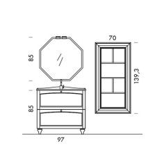 Ensemble de salle de bains AC14 avec un meuble, un miroir et un élément ouvert