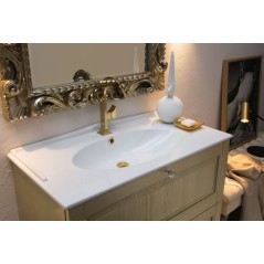 Meuble de salle de bain champagne mat de style ancien, un miroir et un petit meuble compx AC21