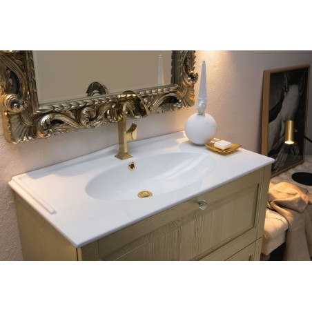Meuble de salle de bain champagne mat de style ancien, un miroir et un petit meuble compx AC21