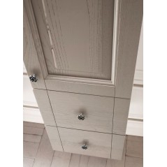 Meuble de salle de bain frêne laqué taupe mat de style ancien, un miroir et une colonne comp AC22