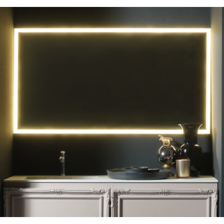 Miroir salle de bain, lumineux, contemporain, rectangulaire, horizontal 140x75x3cm avec led frontal 4 cotés comp enter 4051