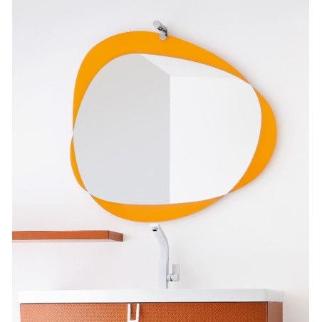 Miroir salle de bain, ovale, contemporain cadre jaune 85x78x2.6cm sans éclairage, comp orbita 4859.