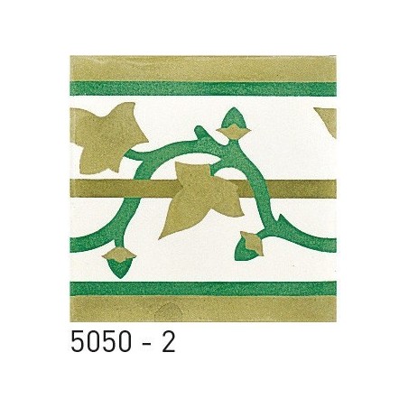 Carrelage ciment véritable frise à feuille verte  5050-2  20x20cm