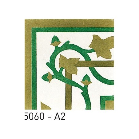 Carreau ciment véritable frise à feuille verte  5060-A2  20x20cm