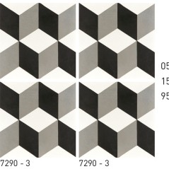 Carrelage ciment véritable décor trompe l'oeil noir et blanc 7290-3  20x20cm