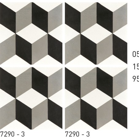 Carrelage ciment véritable décor trompe l'oeil noir et blanc 7290-3  20x20cm