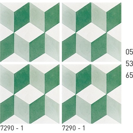 Carreau ciment véritable décor trompe l'oeil vert et blanc 7290-1  20x20cm