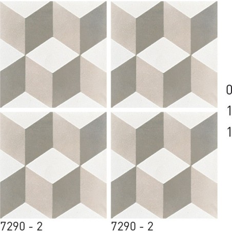 Carreau ciment véritable décor trompe l'oeil gris et blanc 7290-2  20x20cm