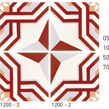 Carrelage ciment décor étoile rouge et blanc 1200-2  20x20cm