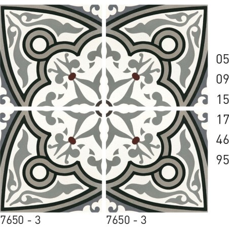 Carreau ciment véritable décor arabesque 7650-3  20x20cm
