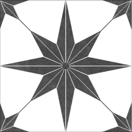 Carrelage imitation carreau ciment étoile noir et blanc contemporain 25x25cm,  difstella noir