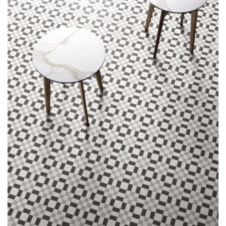 Carrelage patchwork 02 noir et blanc imitation carreau ciment moderne 20x20X1 cm rectifié R10 santa