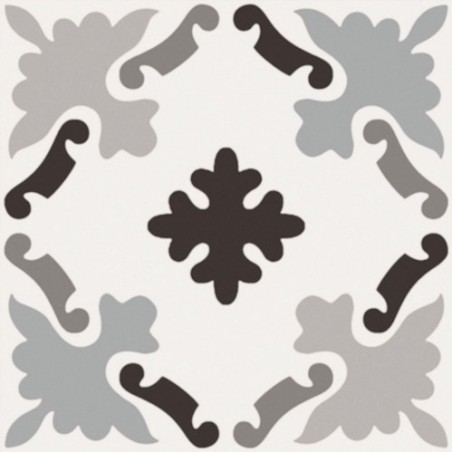 Carrelage patchwork 03 noir, gris et blanc imitation carreau ciment 20x20X1 cm rectifié dans la cuisine R10 santa B&W