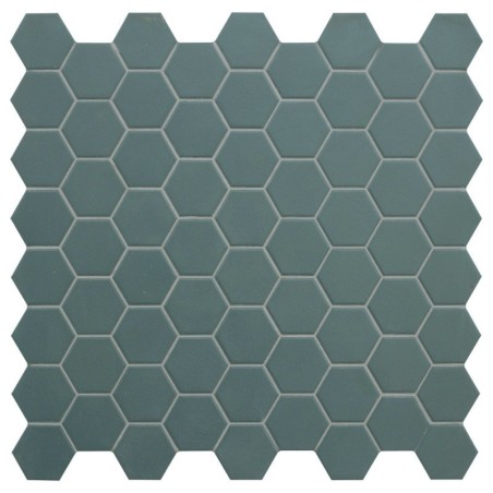 Mosaique hexagonale mini tomette vert mat  mur et sol, bureau, 4.3x3.8cm sur trame 31.6x31.6cm terx hexamat green echo