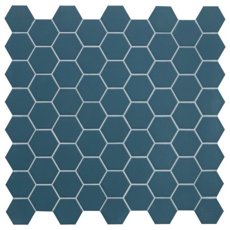 Mosaique hexagonale mini tomette bleu mer mat, en grès cérame 4.3x3.8cm sur trame 31.6x31.6cm terx hexamat ocean