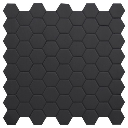 Mosaique hexagonale mur et sol noir mat en grès cérame 4.3x3.8cm sur trame 31.6x31.6cm terx hexamat black