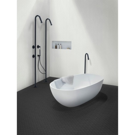 Mosaique hexagonale salle de bain cuisine sol et mur blanc mat 4.3x3.8cm sur trame 31.6x31.6cm terralemon 