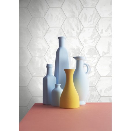 Carrelage hexagone blanc brillant faience murale salle de bain cuisine 17.3x15x0.9cm terralemon