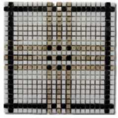 Mosaique salle de bain D marbre tartan blanc, noir et beige sur trame 30x30cm