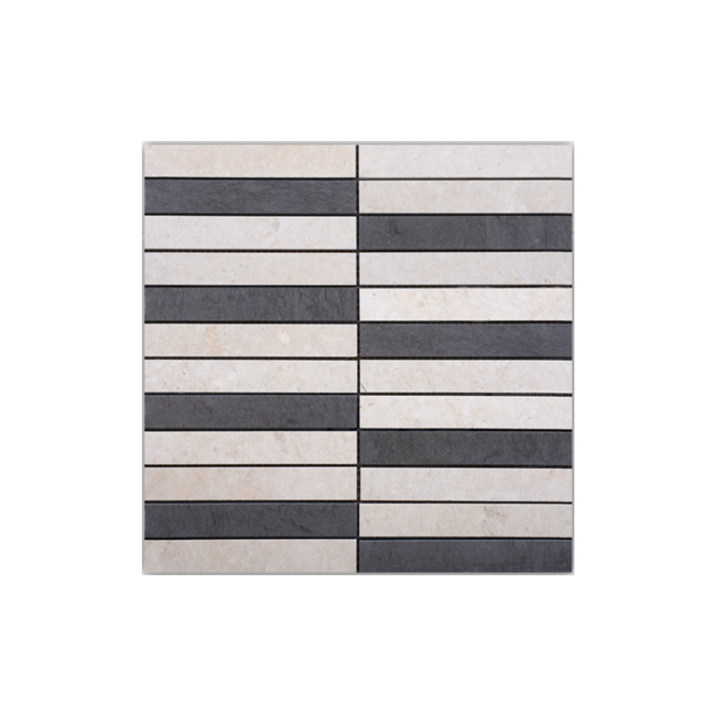 Mosaique salle de bain dif meran 14.8x2.3cm: thala beige et foussana gris mat sur trame 30x30x1cm