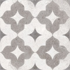 Carrelage carreaux ciment effet, blanc vieilli et gris , patchwork de plusieurs dessins  20x20X1cm VivBerkane multicolor