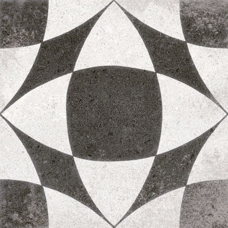 Carrelage carreau ciment imitation, patchwork ancien, blanc vieilli et noir 20x20X1cm, VivBerkane negro