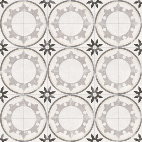 Carrelage imitation carreau de ciment cercle ancien  20x20cm, V fiyi blanco