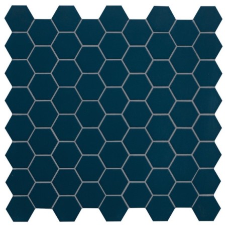 Mosaique hexagone mur et sol salle de bain bleu foncé mat 4.3x3.8cm sur trame 31.6x31.6cm terx hexamat navy