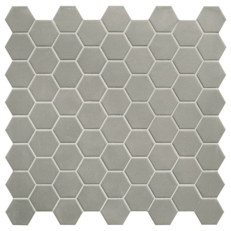 Mosaique hexagonale en grès cérame gris clair mat mini tomette 4.3x3.8cm sur trame 31.6x31.6cm terx hexamat sage