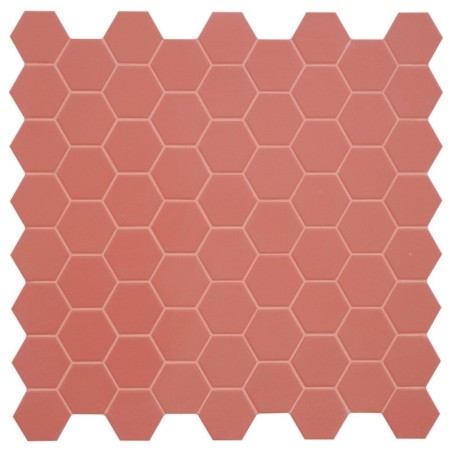Mosaique hexagonale mini tomette rouge cerise mat sol et mur 4.3x3.8cm sur trame 31.6x31.6cm terx hexamat cherry