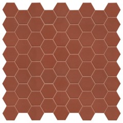 Mosaique hexagonale sol et mur rouge foncé mat mini tomette 4.3x3.8cm sur trame 31.6x31.6cm terx hexamat rusty