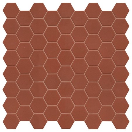 Mosaique hexagonale sol et mur rouge foncé mat mini tomette 4.3x3.8cm sur trame 31.6x31.6cm terx hexamat rusty