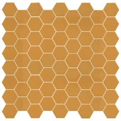 Mosaique hexagonale en grès cérame jaune mat sol et mur mini tomette  4.3x3.8cm sur trame 31.6x31.6cm terx hexamat yellow