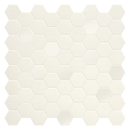 Mini tomette mosaique hexagone blanc mat effet tissu salle de bain cuisine 4.3x3.8cm sur trame 31.6x31.6cm terralemon mix