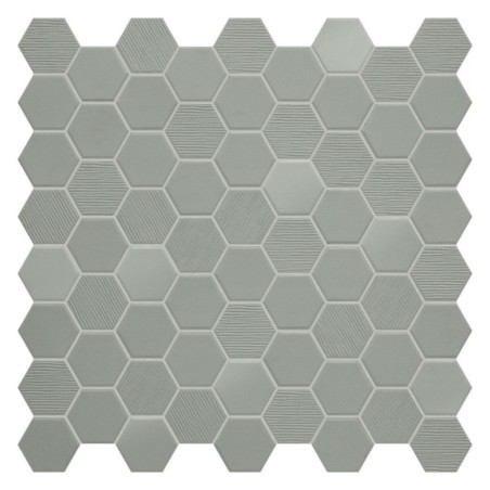 Mini tomette mosaique hexagone gris clair mat effet tissu, sol et mur 4.3x3.8cm sur trame 31.6x31.6cm terrahexamix sage