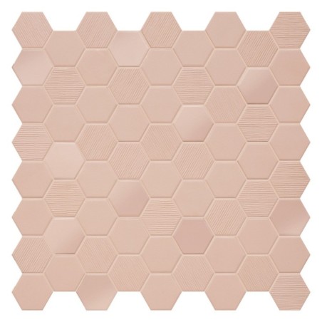 Mini tomette mosaique hexagone rose mat sol et mur effet tissu 4.3x3.8cm sur trame 31.6x31.6cm terrahexamix rosy